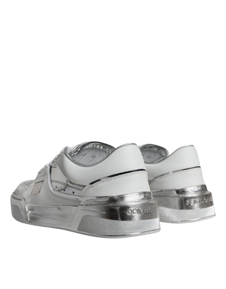 Dolce & Gabbana Λευκά Sneakers Χαμηλού Ύψους από Δέρμα με Ασημί Λεπτομέρειες