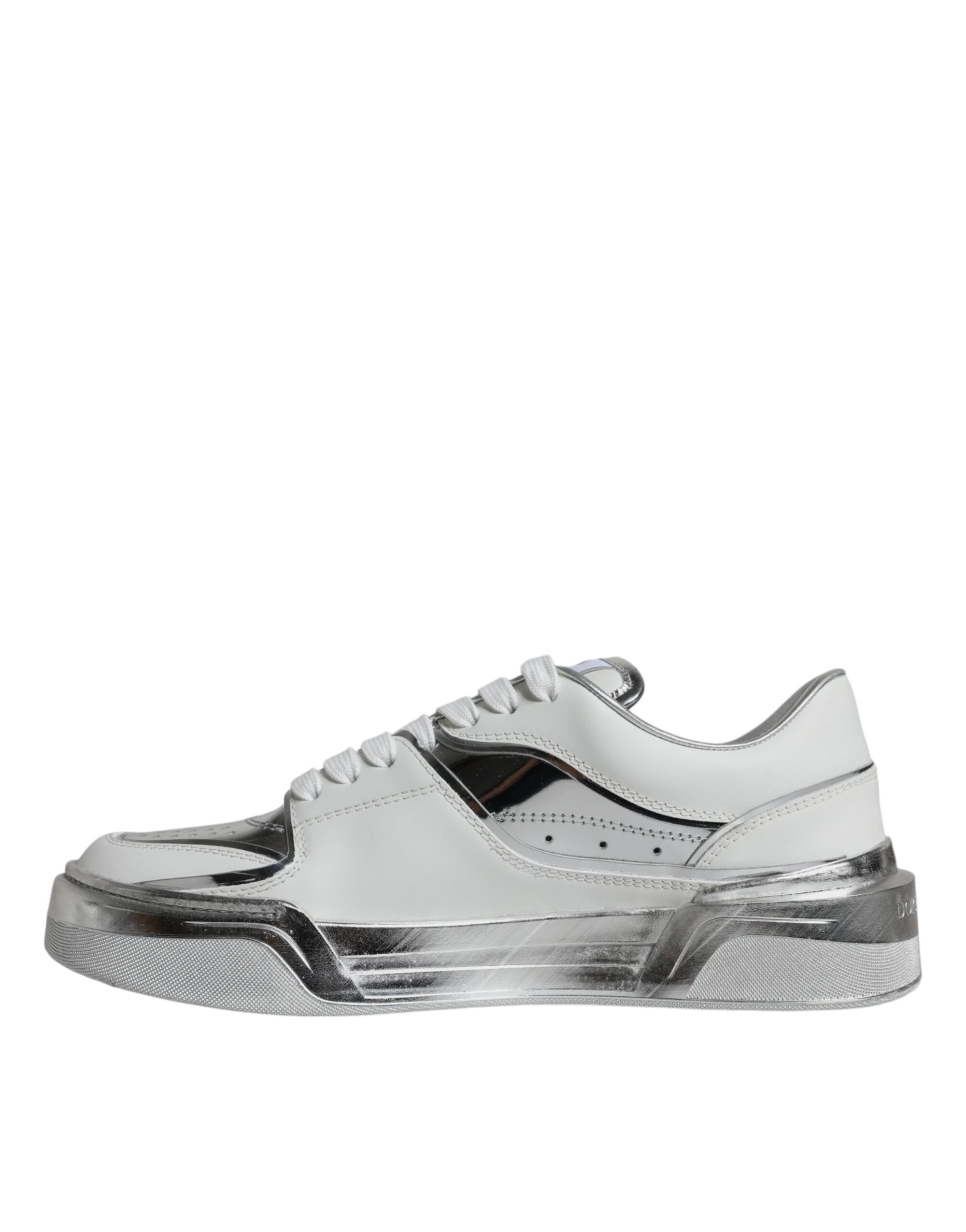 Dolce & Gabbana Λευκά Sneakers Χαμηλού Ύψους από Δέρμα με Ασημί Λεπτομέρειες