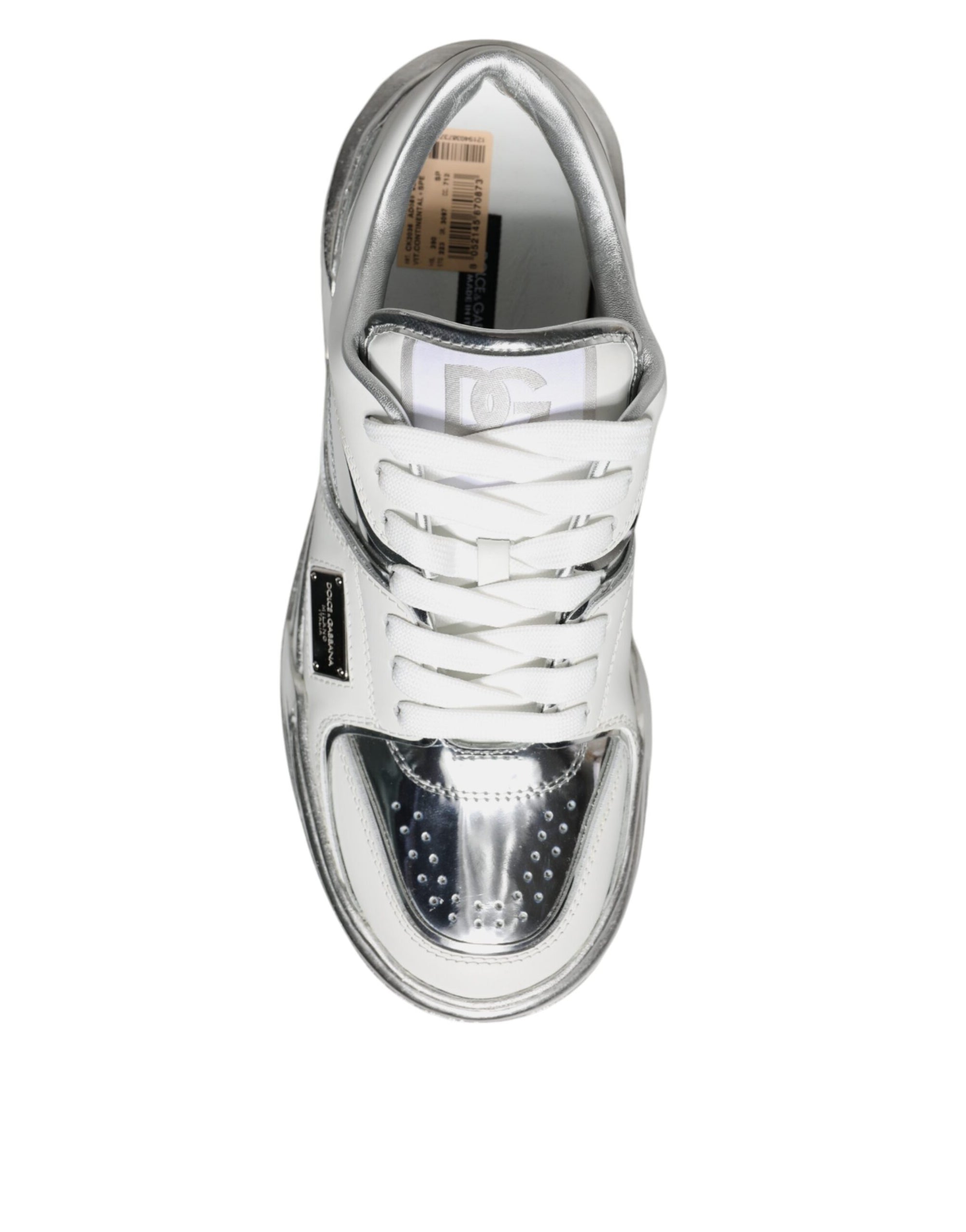 Dolce & Gabbana Λευκά Sneakers Χαμηλού Ύψους από Δέρμα με Ασημί Λεπτομέρειες