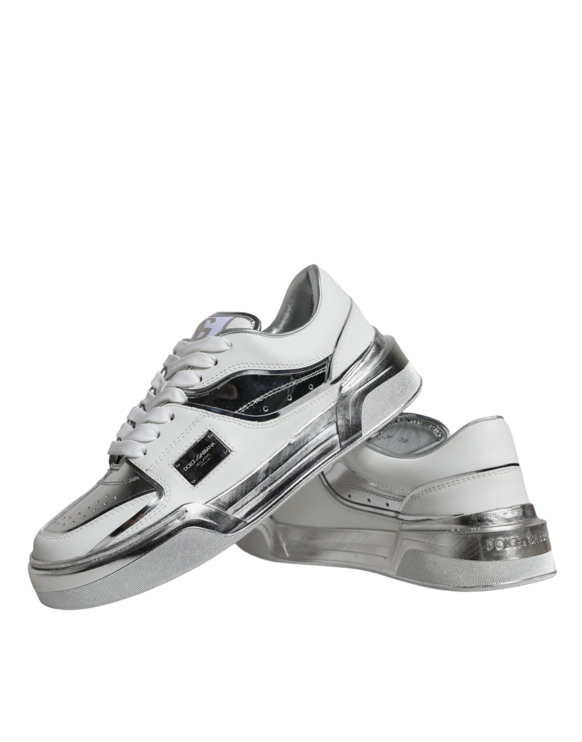 Dolce & Gabbana Λευκά Sneakers Χαμηλού Ύψους από Δέρμα με Ασημί Λεπτομέρειες