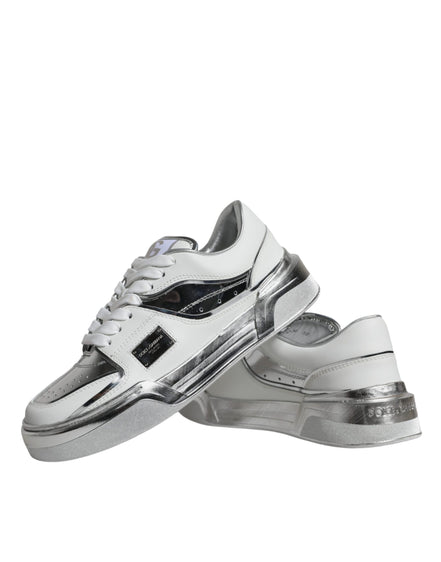 Dolce & Gabbana Λευκά Sneakers Χαμηλού Ύψους από Δέρμα με Ασημί Λεπτομέρειες