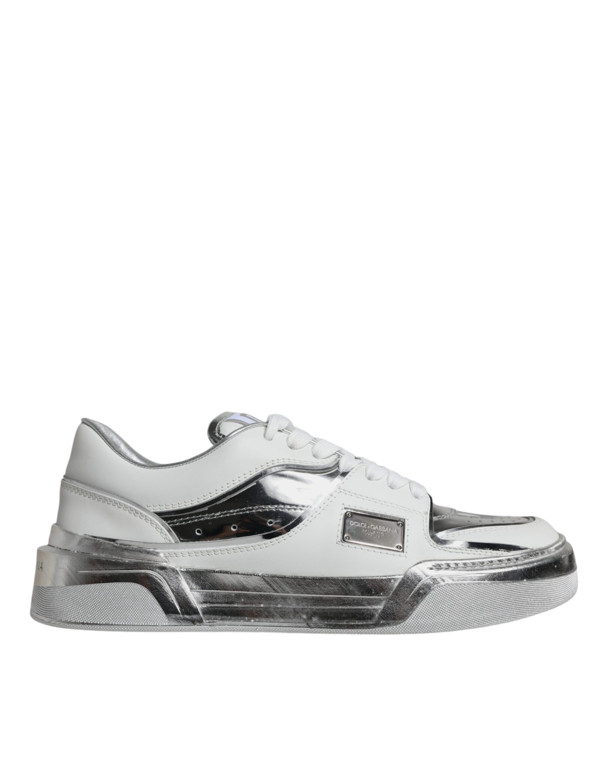 Dolce & Gabbana Λευκά Sneakers Χαμηλού Ύψους από Δέρμα με Ασημί Λεπτομέρειες