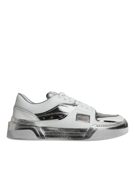 Dolce & Gabbana Λευκά Sneakers Χαμηλού Ύψους από Δέρμα με Ασημί Λεπτομέρειες