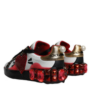 Dolce & Gabbana White Red Crystals Leather Portofino Sneakers Shoes