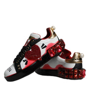 Dolce & Gabbana White Red Crystals Leather Portofino Sneakers Shoes