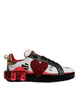 Dolce & Gabbana White Red Crystals Leather Portofino Sneakers Shoes