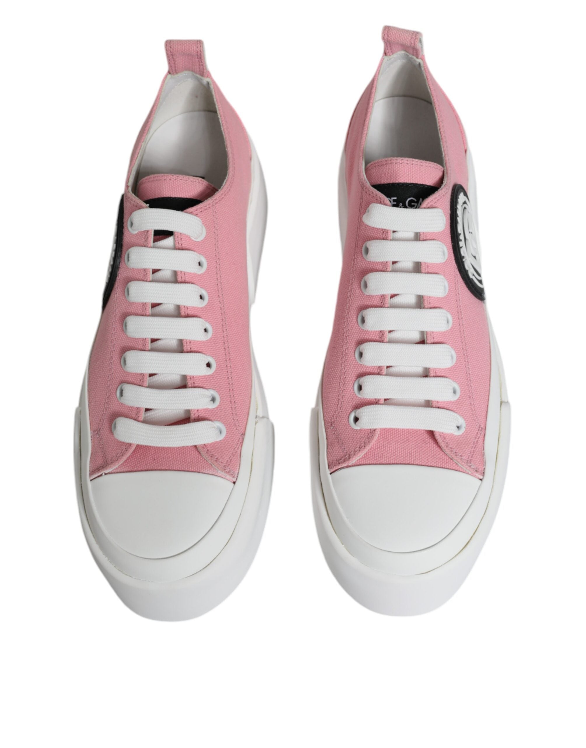 Dolce & Gabbana Ροζ Λευκό Καμβάς Λογότυπο Χαμηλά Sneakers Παπούτσια