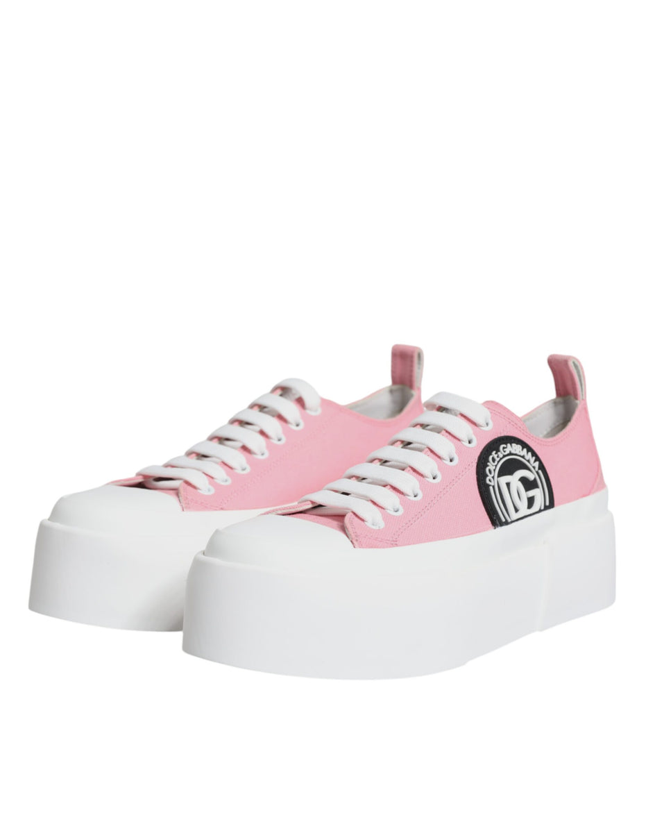 Dolce & Gabbana Ροζ Λευκό Καμβάς Λογότυπο Χαμηλά Sneakers Παπούτσια