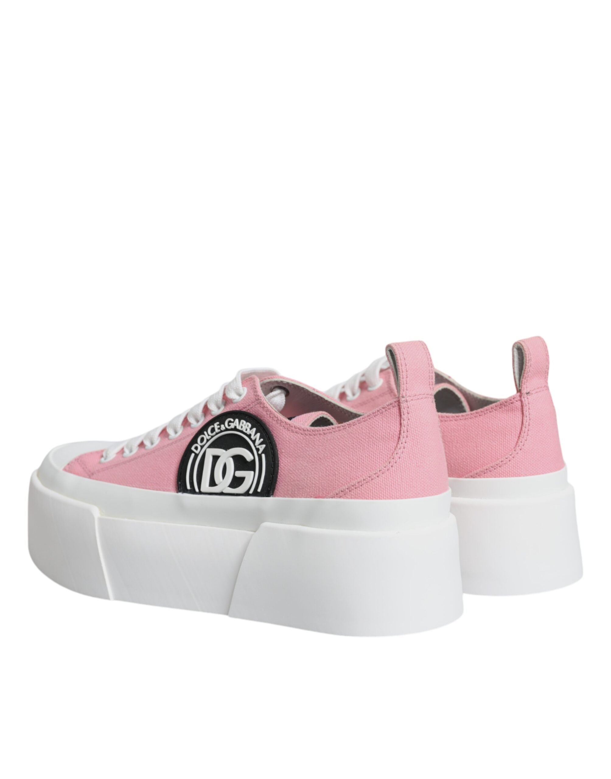 Dolce & Gabbana Ροζ Λευκό Καμβάς Λογότυπο Χαμηλά Sneakers Παπούτσια
