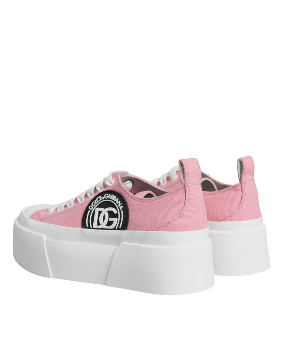 Dolce & Gabbana Ροζ Λευκό Καμβάς Λογότυπο Χαμηλά Sneakers Παπούτσια