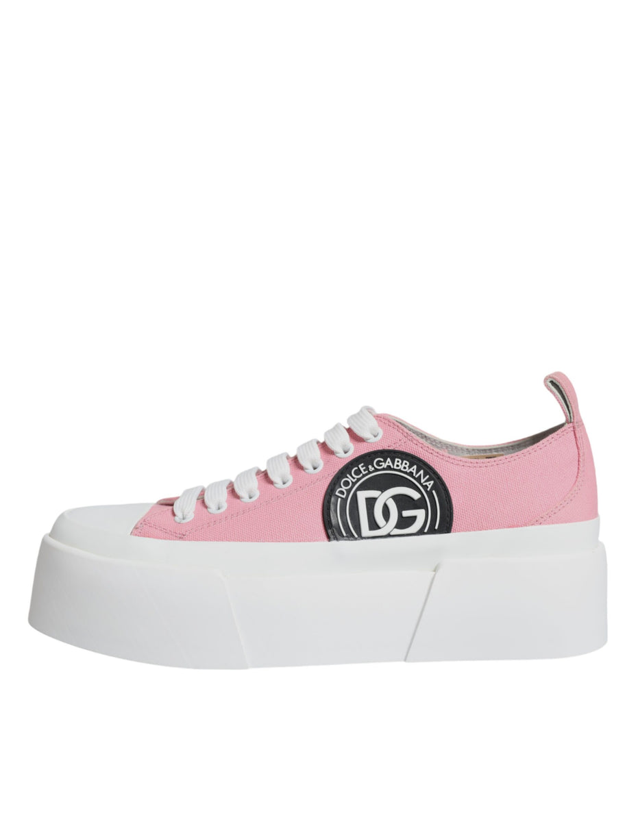 Dolce & Gabbana Ροζ Λευκό Καμβάς Λογότυπο Χαμηλά Sneakers Παπούτσια