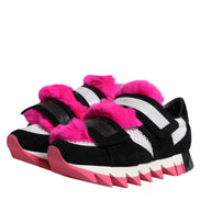 Dolce & Gabbana Black Pink Fur Embellished Sneakers Shoes