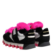 Dolce & Gabbana Black Pink Fur Embellished Sneakers Shoes