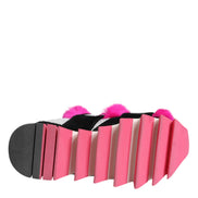 Dolce & Gabbana Black Pink Fur Embellished Sneakers Shoes