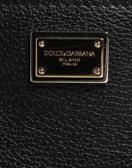 Τσαντάκι Dolce & Gabbana μαύρο δερμάτινο με ανάγλυφη πλακέτα λογότυπου