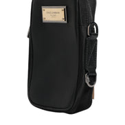 Dolce & Gabbana Black Grain Leather Logo Plaque Clutch Bag