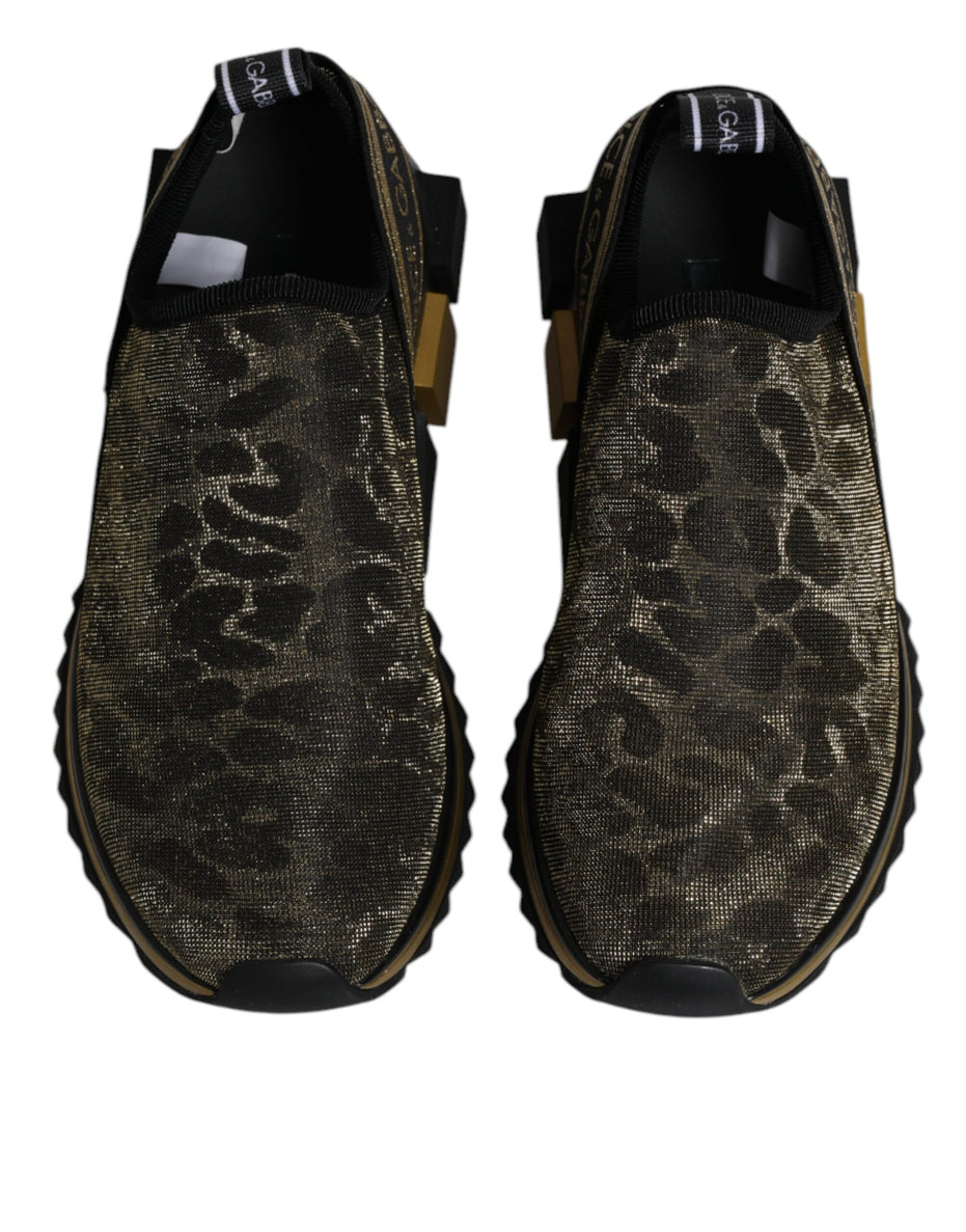 Dolce & Gabbana Χρυσά Glitter Leopard Sneakers Sorrento Παπούτσια