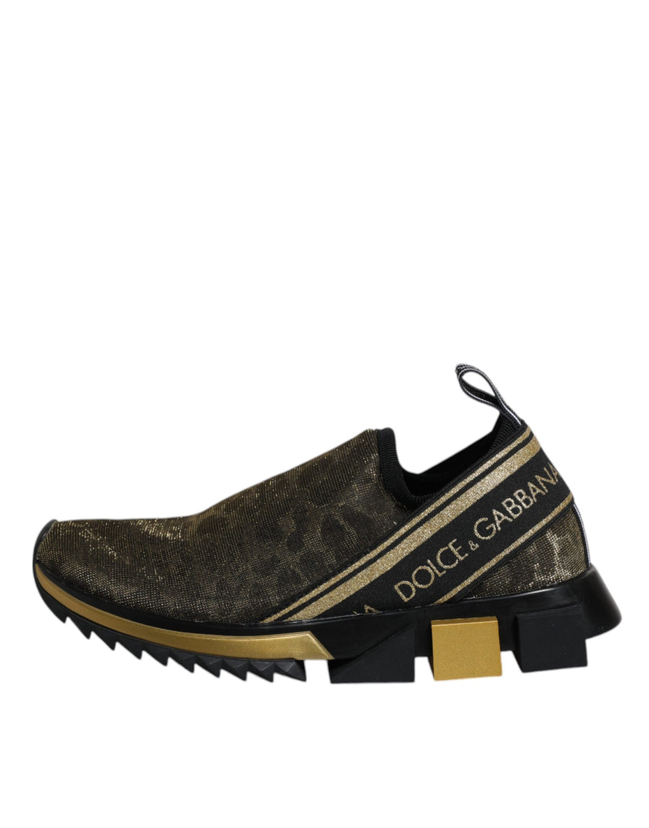Dolce & Gabbana Χρυσά Glitter Leopard Sneakers Sorrento Παπούτσια