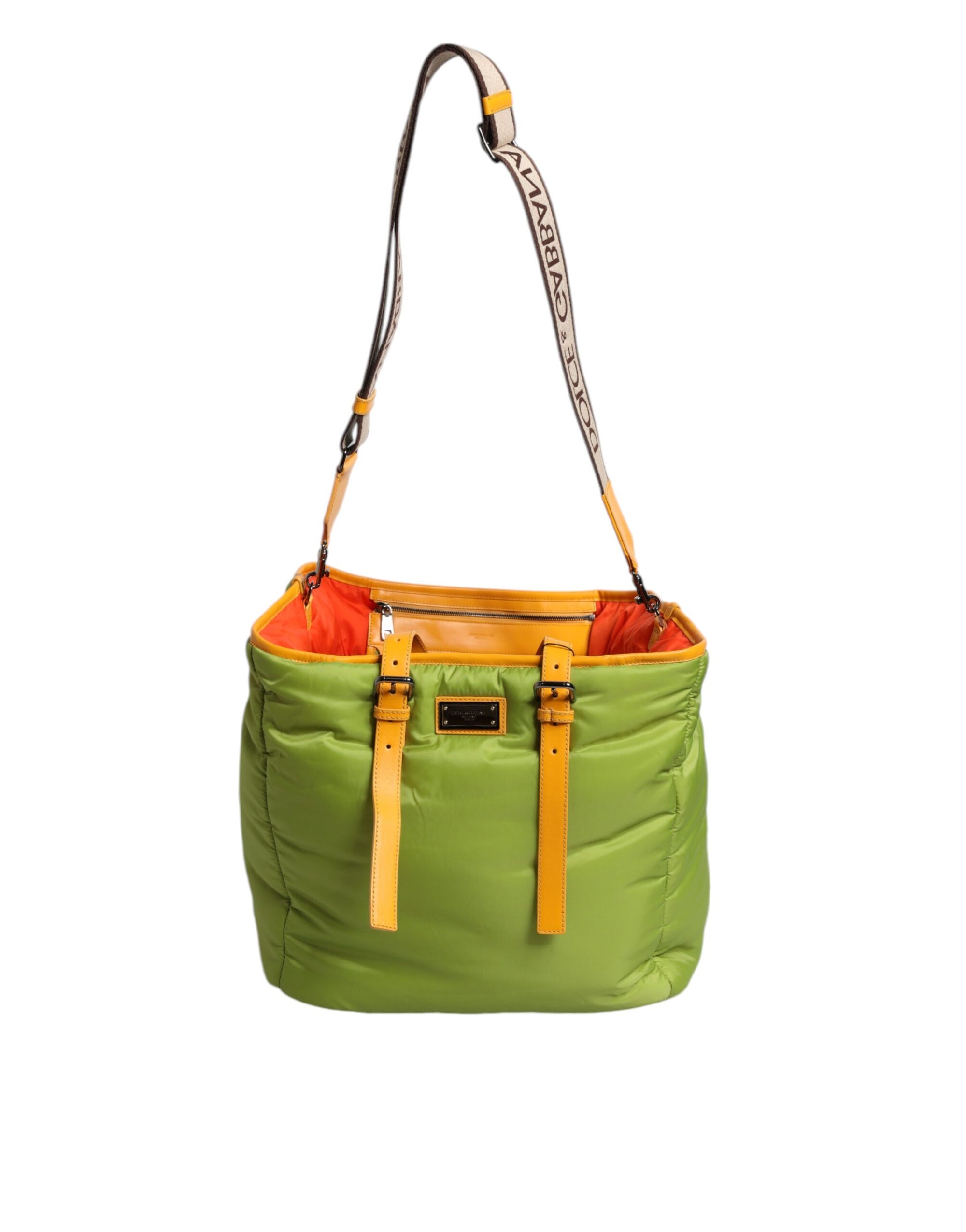 Τσάντα Tote Χιαστί Dolce & Gabbana Πράσινο Νάιλον με Μαξιλαράκι και Πλακέτα Λογότυπου