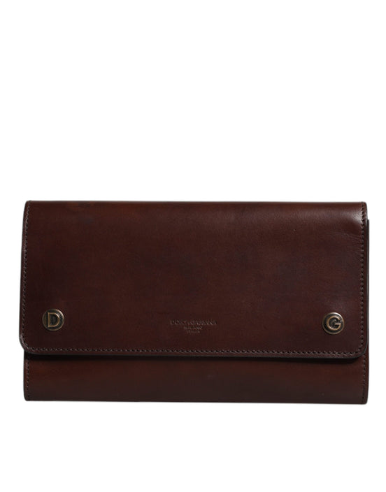 Dolce & Gabbana Brown Leather Logo Embossed Crossbody Bag
