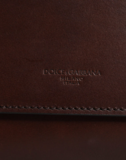 Dolce & Gabbana Brown Leather Logo Embossed Crossbody Bag