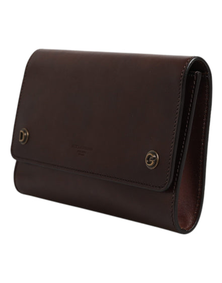 Dolce & Gabbana Brown Leather Logo Embossed Crossbody Bag