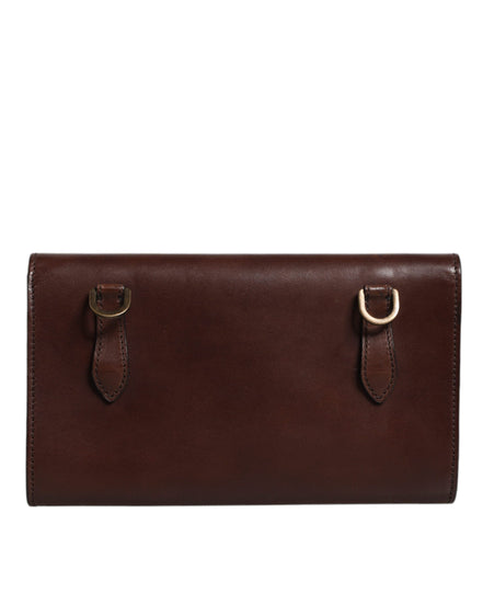 Dolce & Gabbana Brown Leather Logo Embossed Crossbody Bag