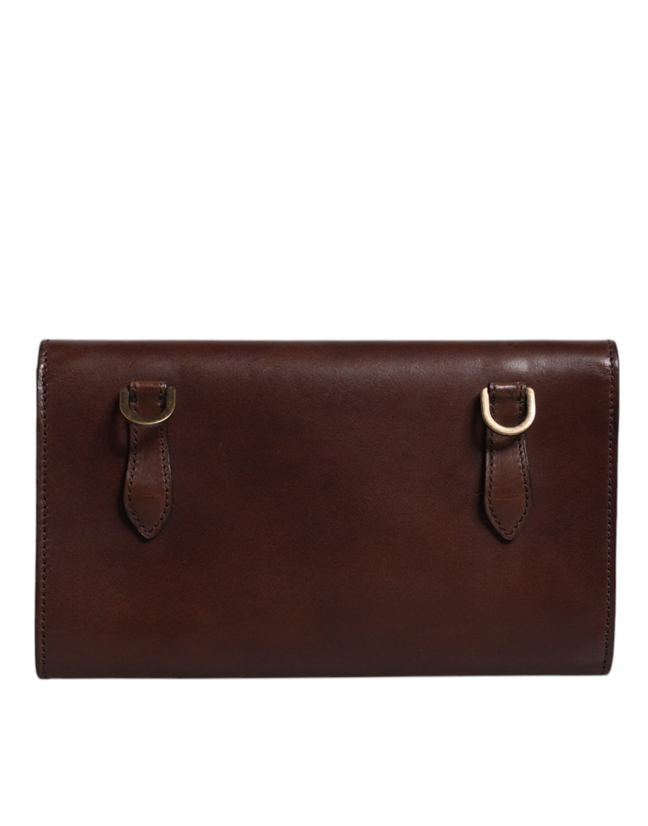 Dolce & Gabbana Brown Leather Logo Embossed Crossbody Bag