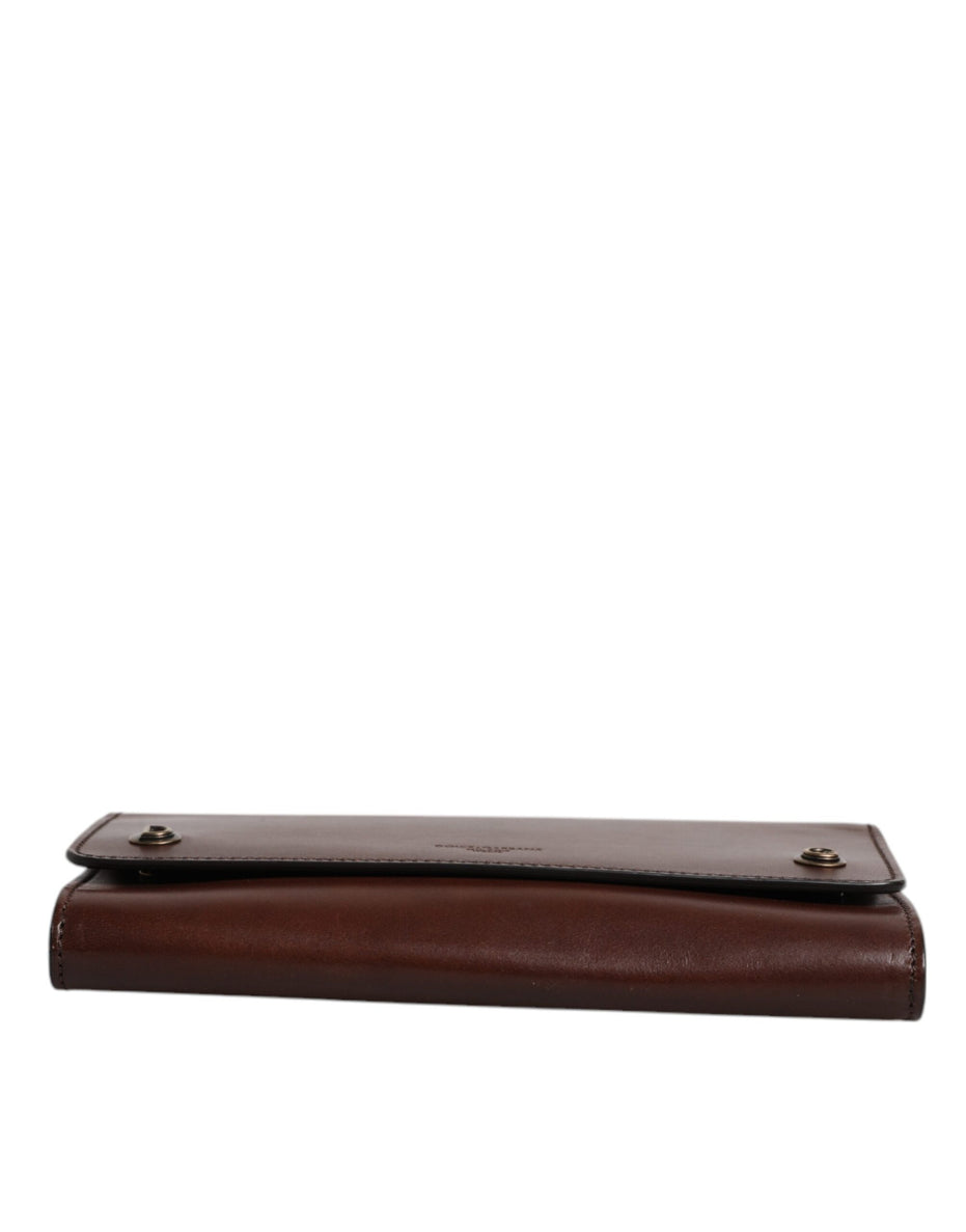 Dolce & Gabbana Brown Leather Logo Embossed Crossbody Bag