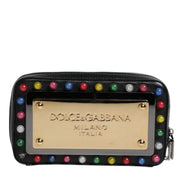 Τσαντάκι Dolce & Gabbana μαύρο δερμάτινο με λουράκι καρπού LED και λογότυπο
