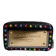 Τσαντάκι Dolce & Gabbana μαύρο δερμάτινο με λουράκι καρπού LED και λογότυπο