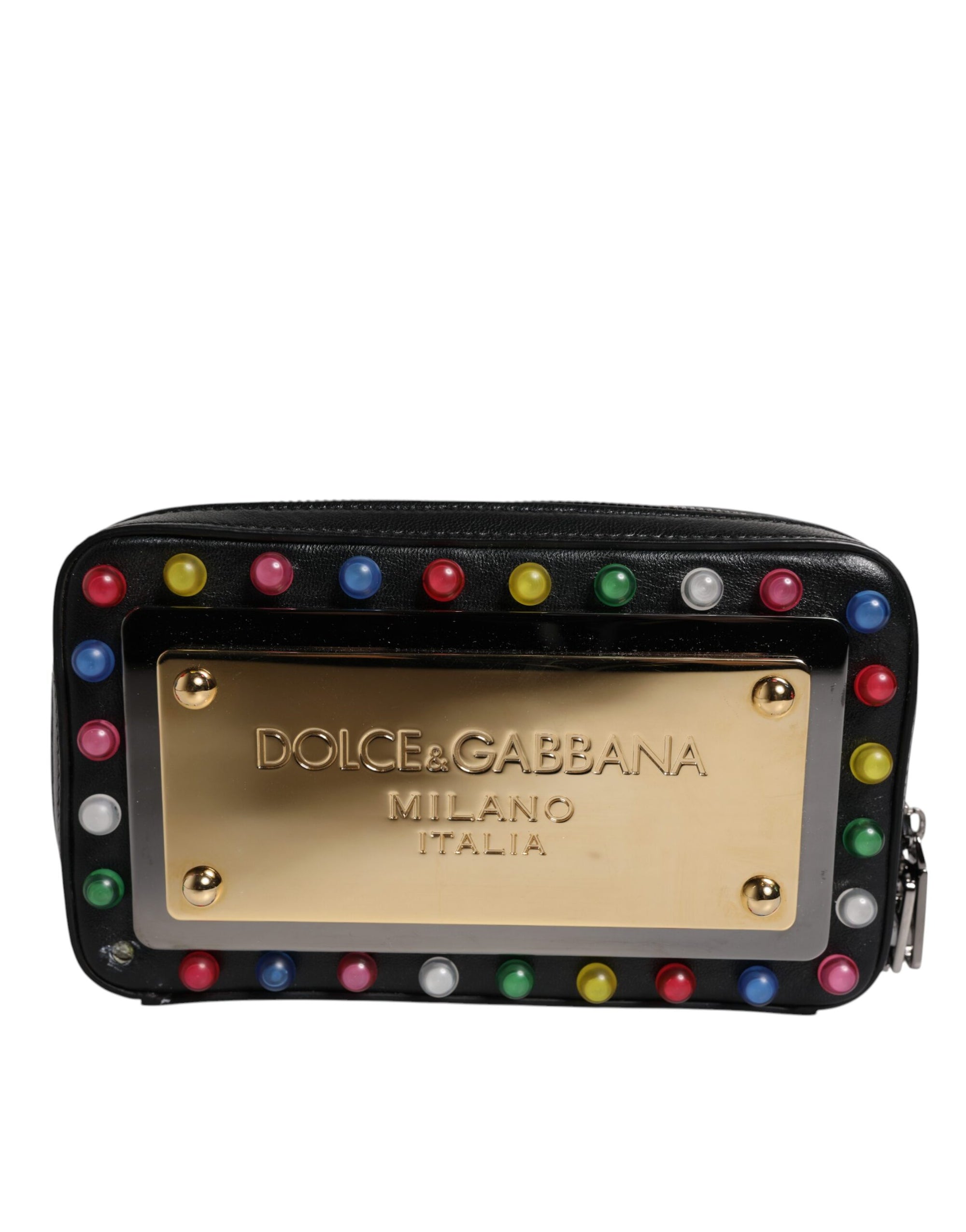 Τσαντάκι Dolce & Gabbana μαύρο δερμάτινο με λουράκι καρπού LED και λογότυπο