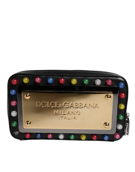 Τσαντάκι Dolce & Gabbana μαύρο δερμάτινο με λουράκι καρπού LED και λογότυπο