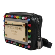 Τσαντάκι Dolce & Gabbana μαύρο δερμάτινο με λουράκι καρπού LED και λογότυπο