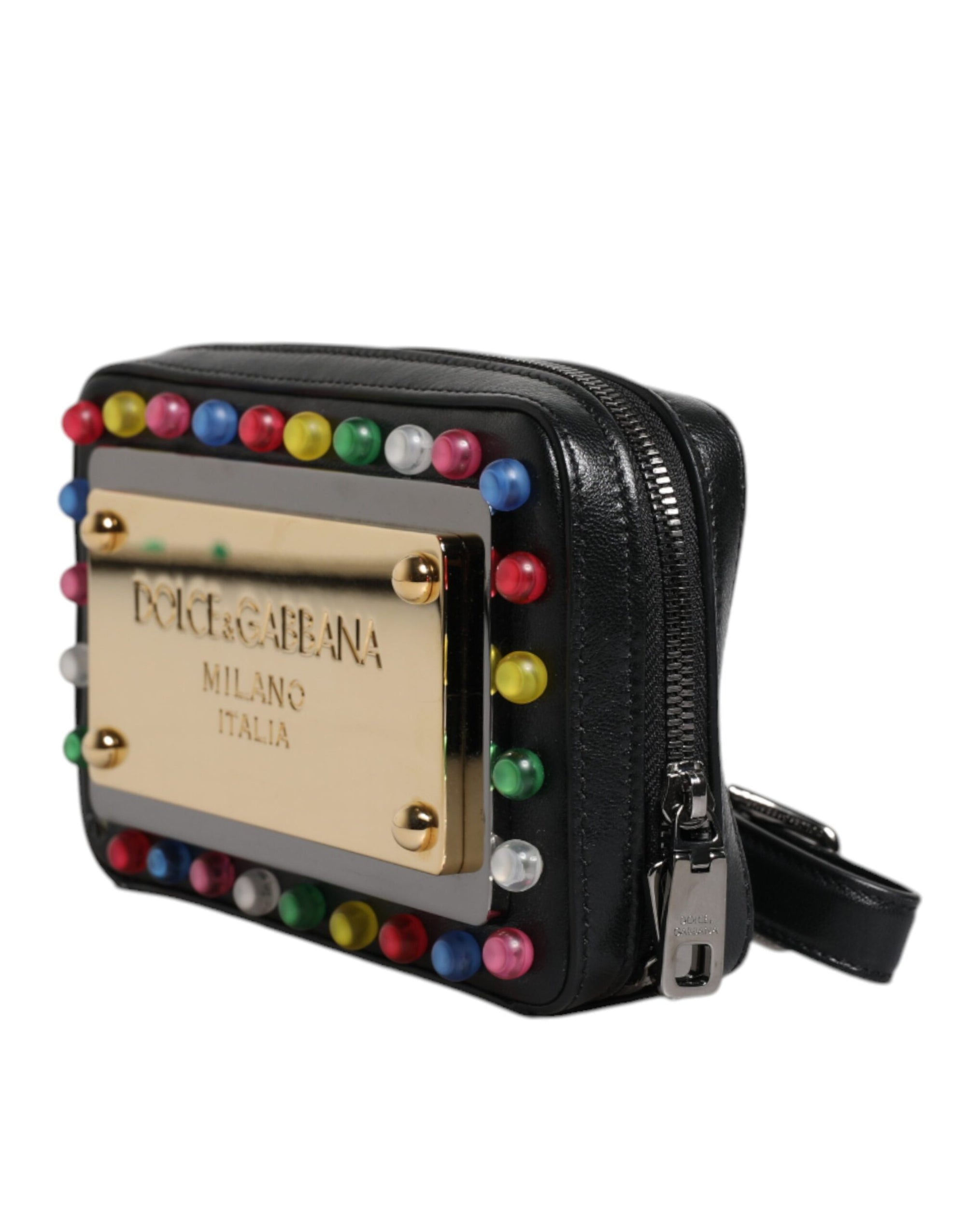 Τσαντάκι Dolce & Gabbana μαύρο δερμάτινο με λουράκι καρπού LED και λογότυπο