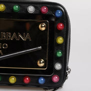 Τσαντάκι Dolce & Gabbana μαύρο δερμάτινο με λουράκι καρπού LED και λογότυπο