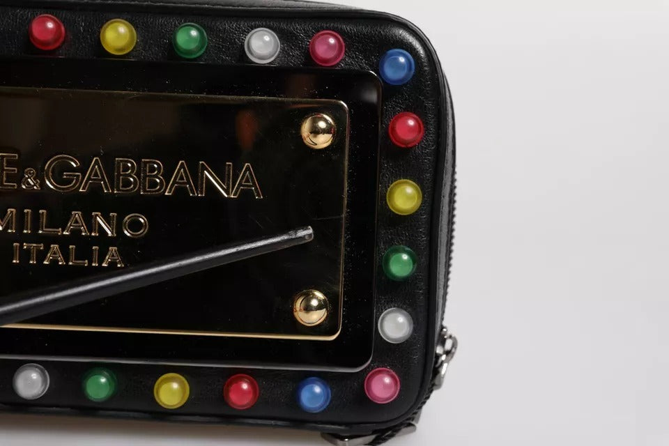Τσαντάκι Dolce & Gabbana μαύρο δερμάτινο με λουράκι καρπού LED και λογότυπο