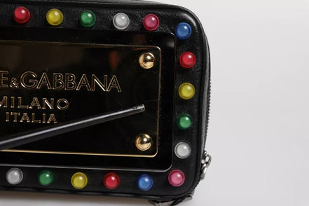 Τσαντάκι Dolce & Gabbana μαύρο δερμάτινο με λουράκι καρπού LED και λογότυπο