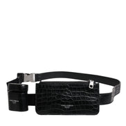 Dolce & Gabbana Black Alligator Leather Airpods Case Coin Purse Wallet
