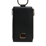 Dolce & Gabbana Black Leather Logo Plaque Neck Strap Card Coin Wallet