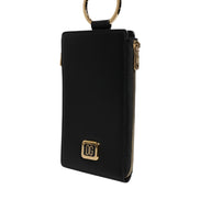 Dolce & Gabbana Black Leather Logo Plaque Neck Strap Card Coin Wallet