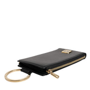 Dolce & Gabbana Black Leather Logo Plaque Neck Strap Card Coin Wallet
