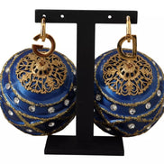 Dolce & Gabbana Gold Brass Blue Christmas Ball Crystal Hook Jewelry Earrings