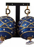 Dolce & Gabbana Gold Brass Blue Christmas Ball Crystal Hook Jewelry Earrings