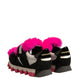 Dolce & Gabbana Black Pink Fur Embellished Sneakers Shoes