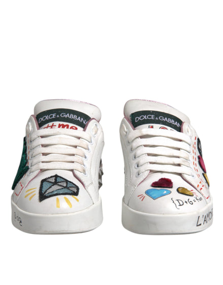 Dolce & Gabbana Λευκά Παπούτσια Sneakers Χαμηλά με Παγιέτες και Κρύσταλλα
