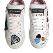 Dolce & Gabbana White Sequined Crystal Low Top Sneakers Shoes