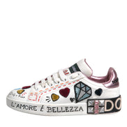 Dolce & Gabbana White Sequined Crystal Low Top Sneakers Shoes