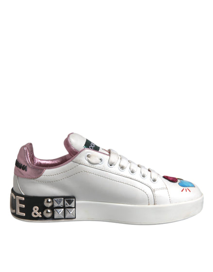 Dolce & Gabbana Λευκά Παπούτσια Sneakers Χαμηλά με Παγιέτες και Κρύσταλλα