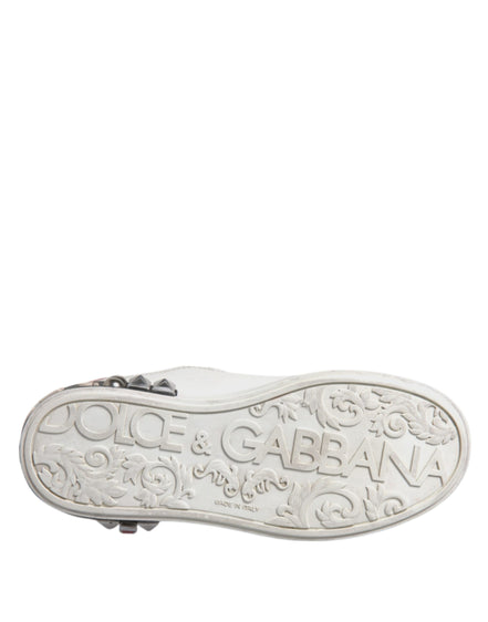 Dolce & Gabbana White Sequined Crystal Low Top Sneakers Shoes